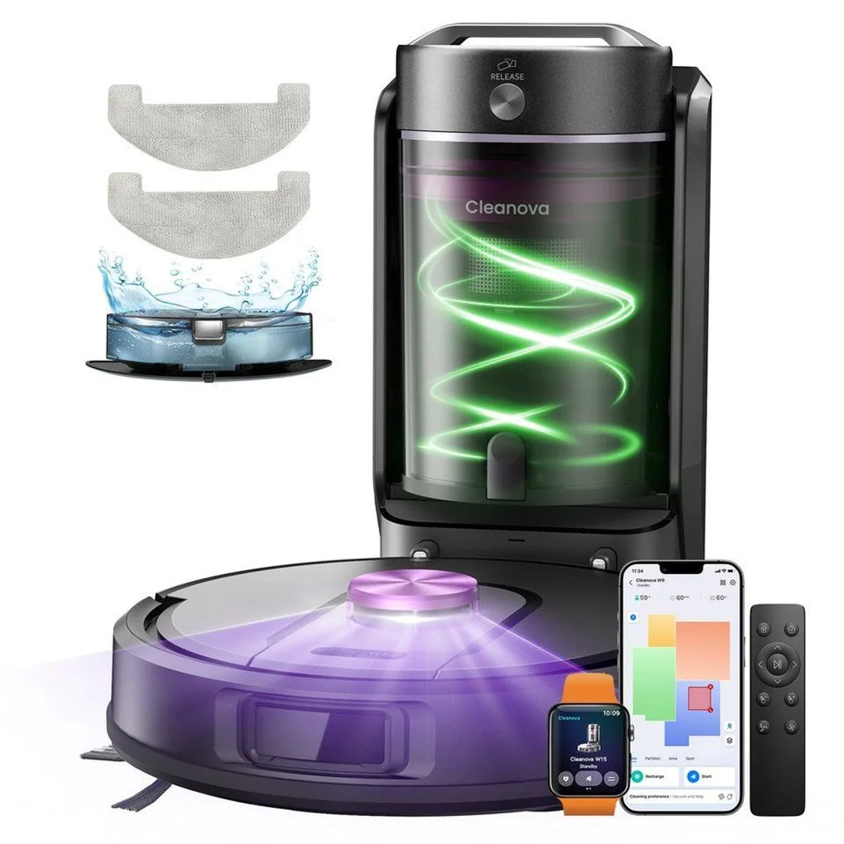Vactidy W15 Saugroboter, 12000Pa Saugleistung, 180 Min Akkulaufzeit, 4L Behälter