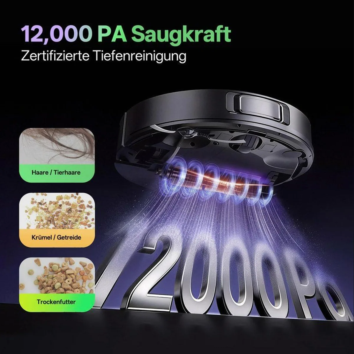 Vactidy W15 Saugroboter, 12000Pa Saugleistung, 180 Min Akkulaufzeit, 4L Behälter 2