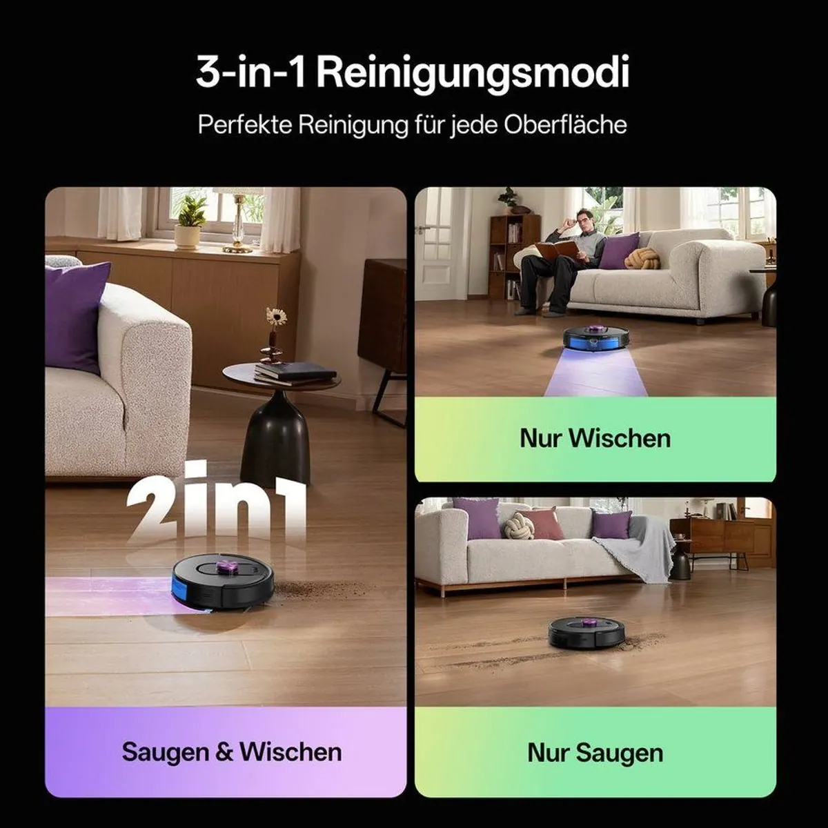 Vactidy W15 Saugroboter, 12000Pa Saugleistung, 180 Min Akkulaufzeit, 4L Behälter 4