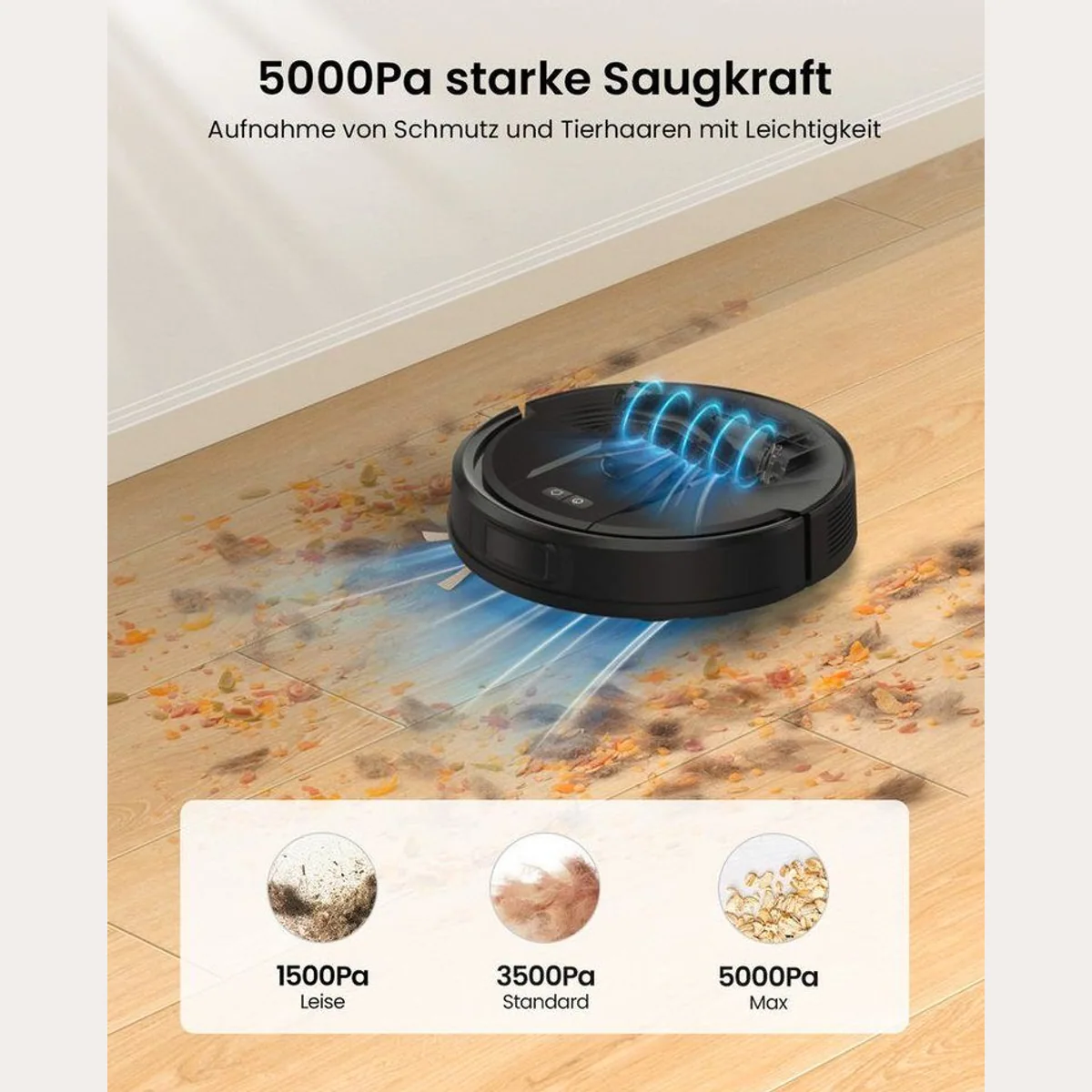 Vactidy W11 Saugroboter, 5000Pa Saugkraft, LiDAR-Navigation, App-gesteuert 2
