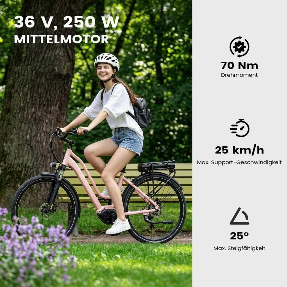 Vankel E-Bike Trekkingrad, 460Wh Akku, Shimano 7-Gang, komfortable Federung 5