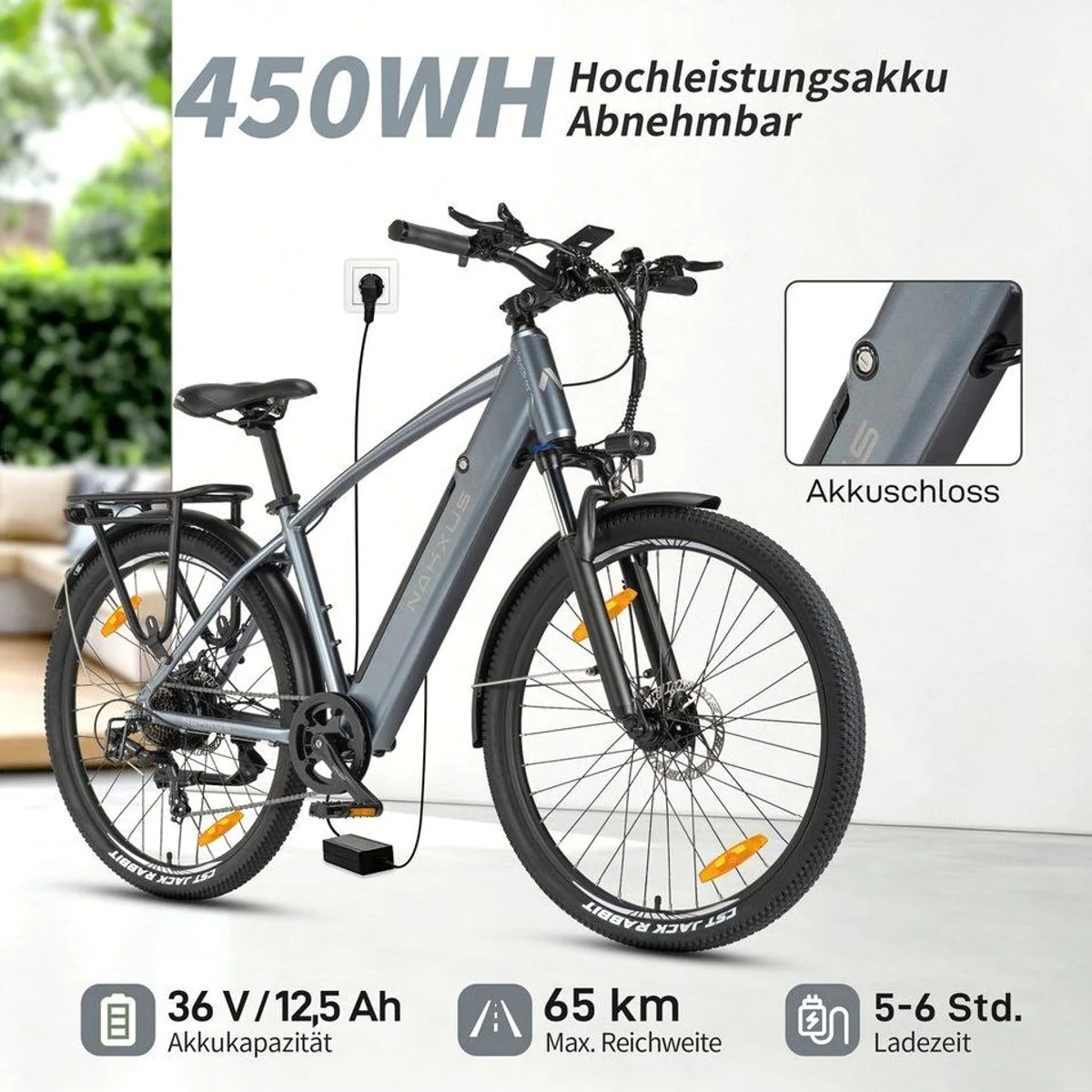 Vankel E-Bike Trekkingrad 27,5 Zoll, 250W Motor, 7-Gang Shimano, 450Wh Akku 2