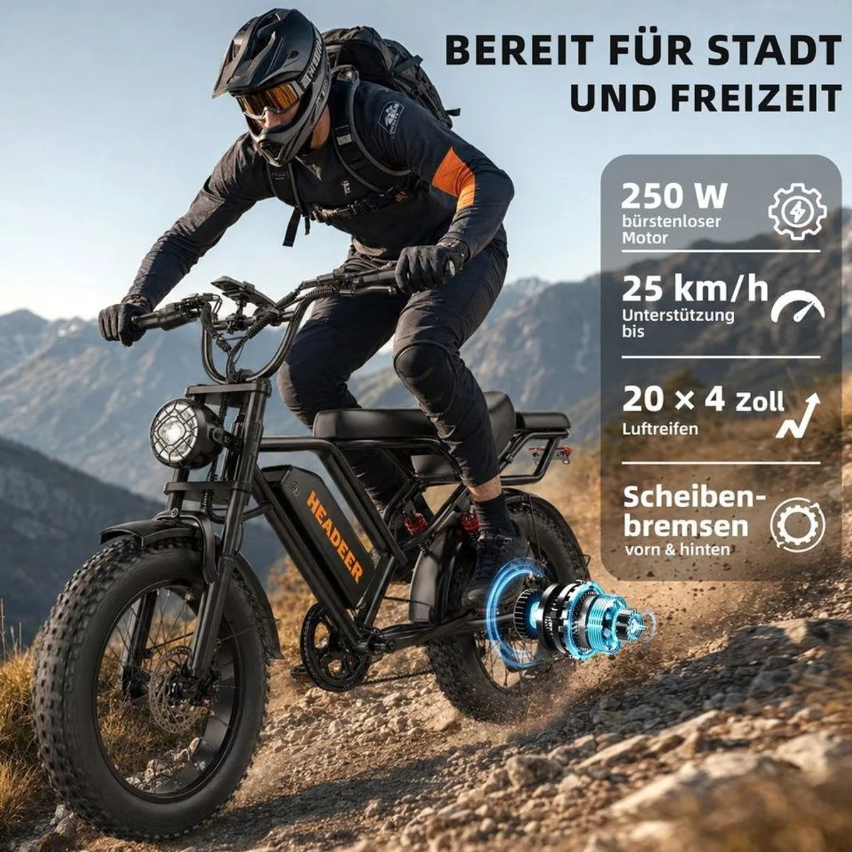 Vankel bk20 E-Fatbike, 250W Motor, 960Wh Akku, 25 km/h, Vollfederung 2