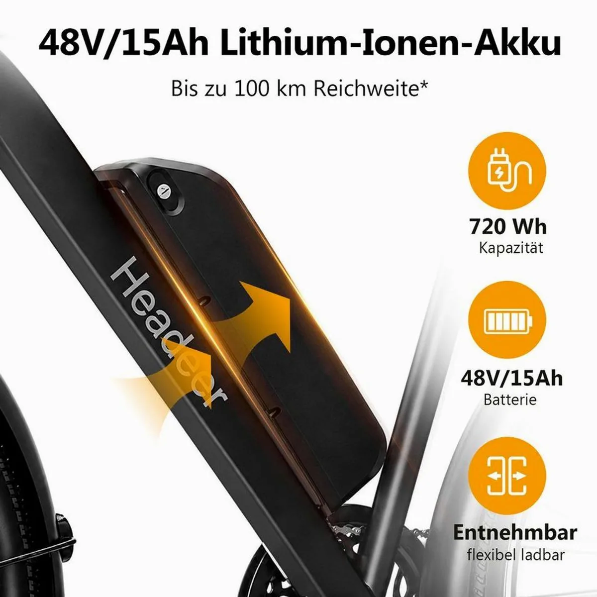 Vankel E-Bike Mountainbike 26 Zoll, 720 Wh Akku, 120 km Reichweite, App-Anbindung 3