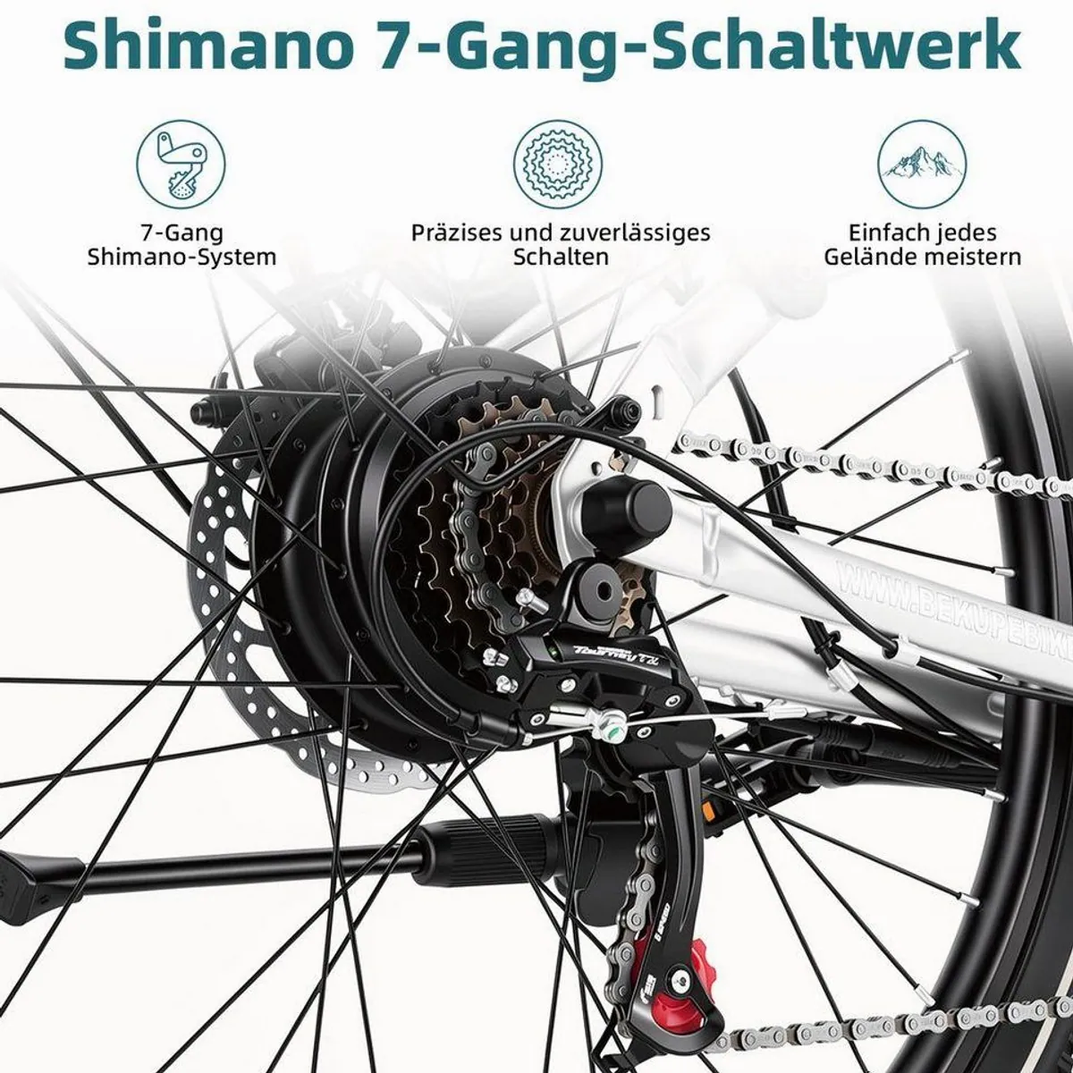 Vankel BEKUP V1 E-Bike Cityrad, 522 Wh Akku, 120 km Reichweite, 7-Gang Shimano Schaltung 4