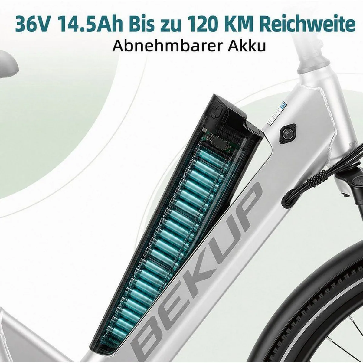 Vankel BEKUP V1 E-Bike Cityrad, 522 Wh Akku, 120 km Reichweite, 7-Gang Shimano Schaltung 5