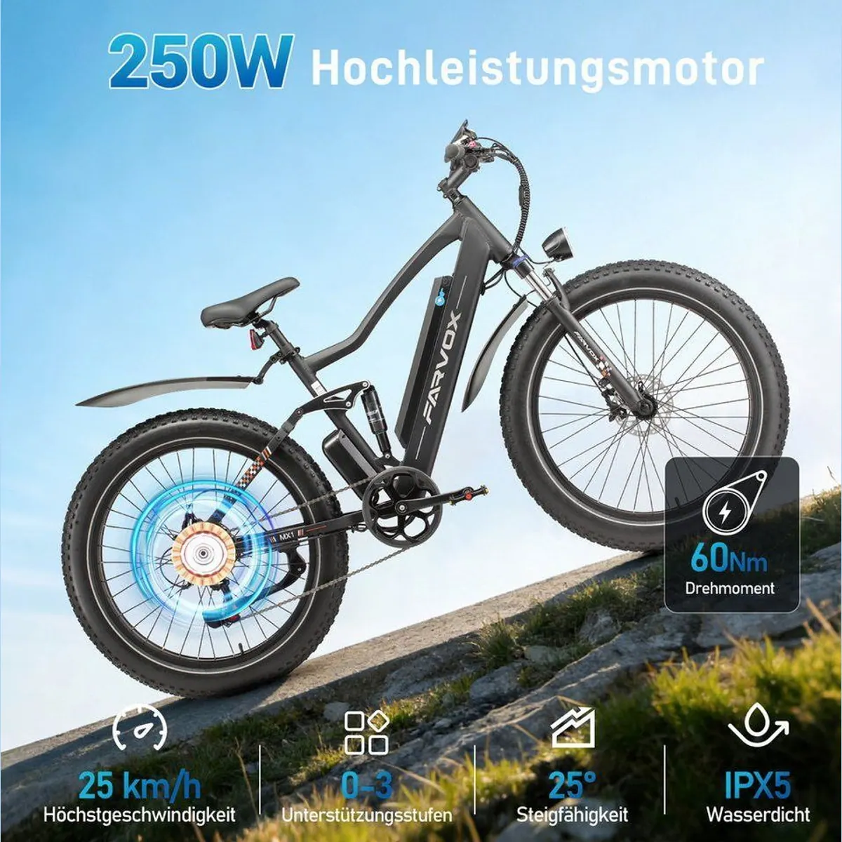 Vankel MX1 E-Bike Cityrad, 80–100 km Reichweite, 624 Wh, 7-Gang Shimano 4