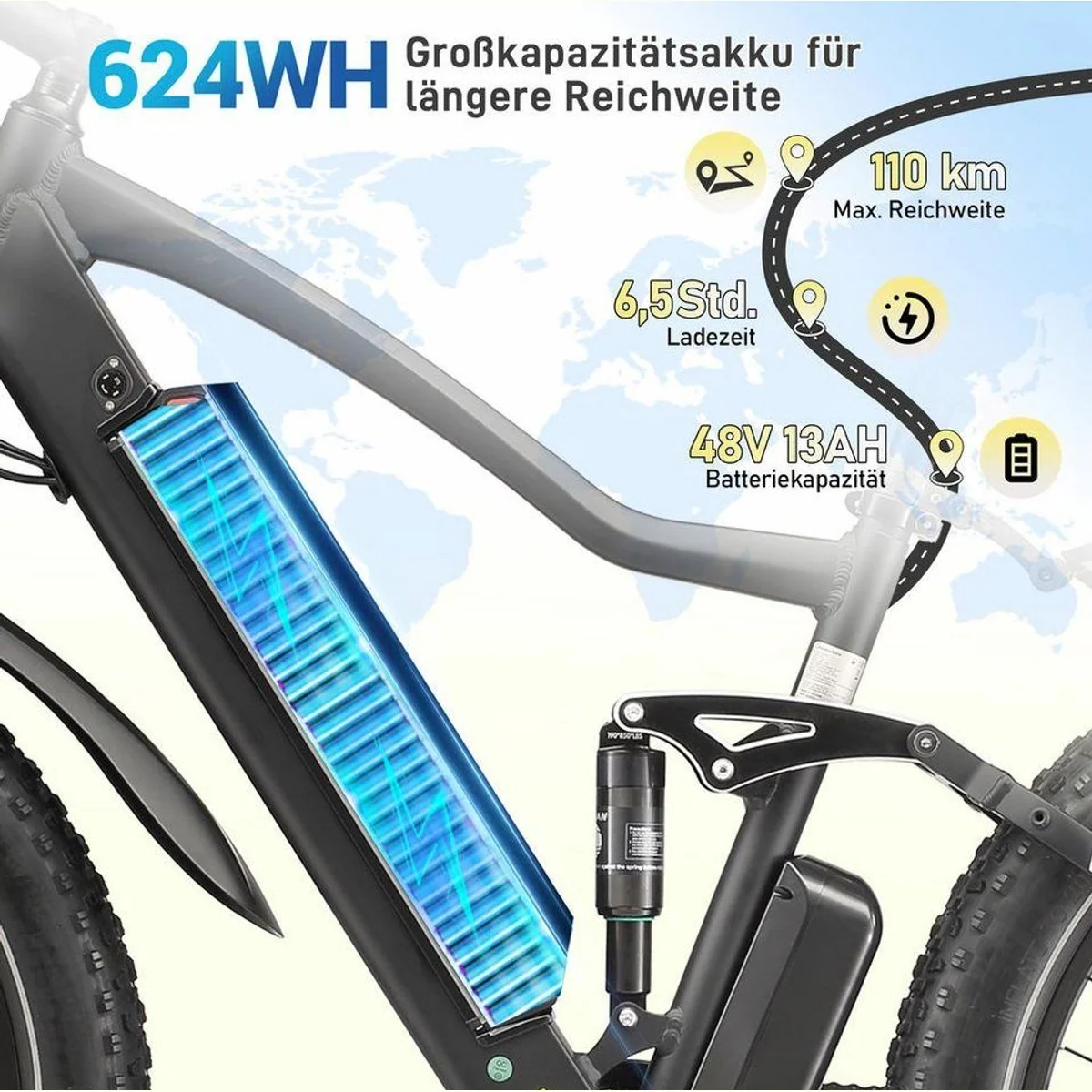Vankel MX1 E-Bike Cityrad, 80–100 km Reichweite, 624 Wh, 7-Gang Shimano 5