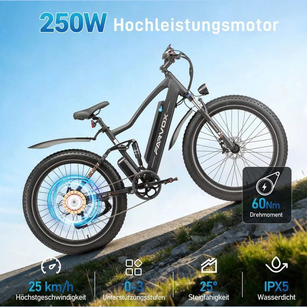 Vankel MX1 E-Bike Cityrad, 624 Wh Akku, 25 km/h, 7-Gang Shimano — ideal für Pendler 3