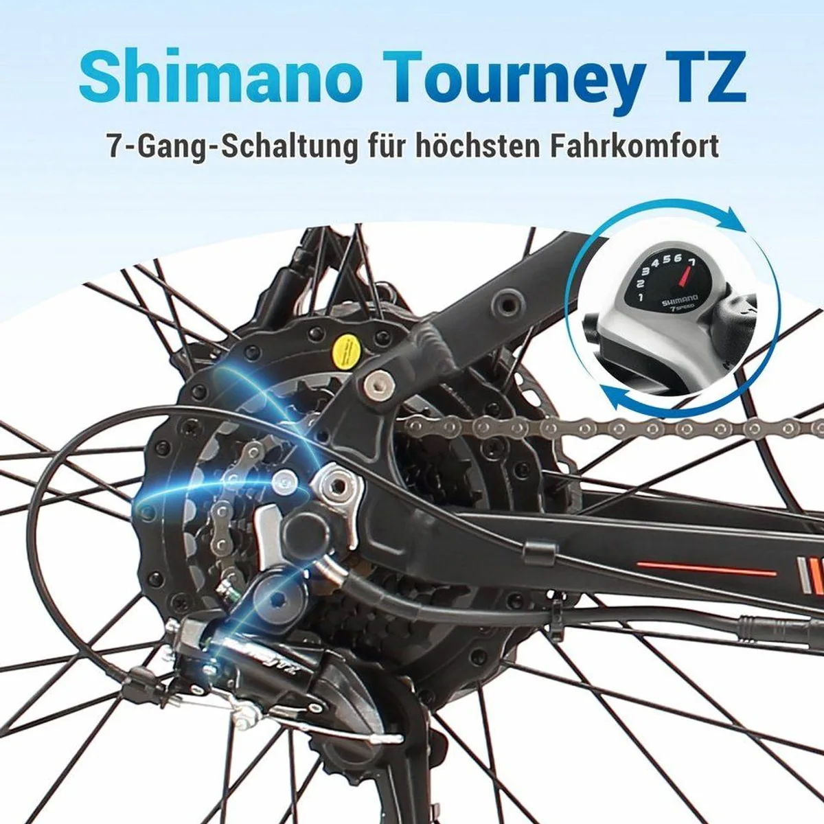 Vankel MX1 E-Bike Cityrad, 624 Wh Akku, 25 km/h, 7-Gang Shimano — ideal für Pendler 5