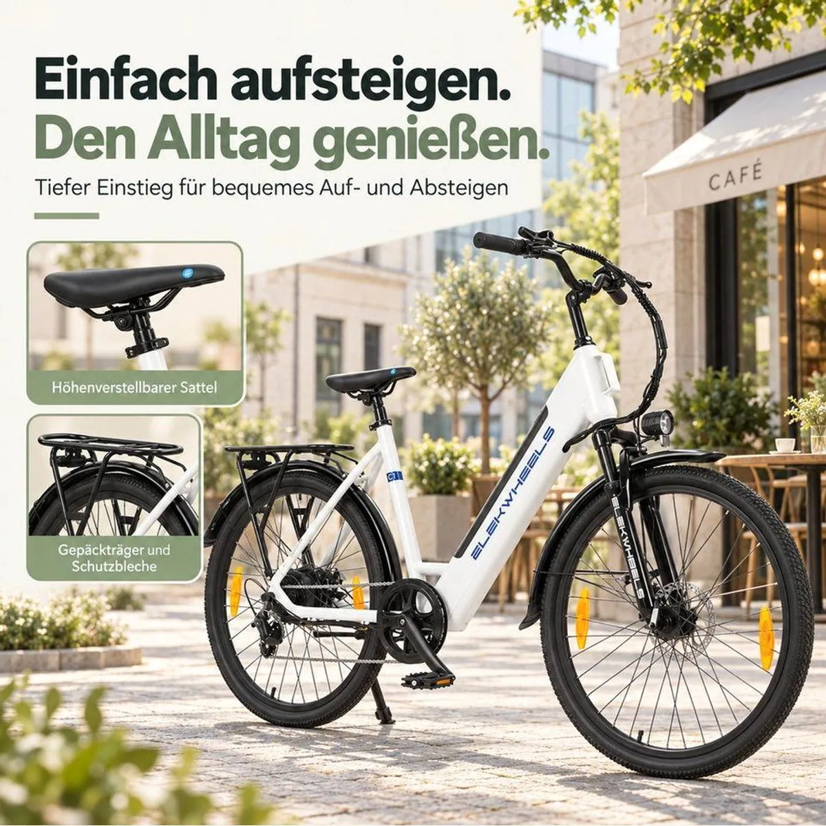 Vankel E-Bike Cityrad 26 Zoll, tiefen Einstieg, 250 W Heckmotor, 7 Gänge 4
