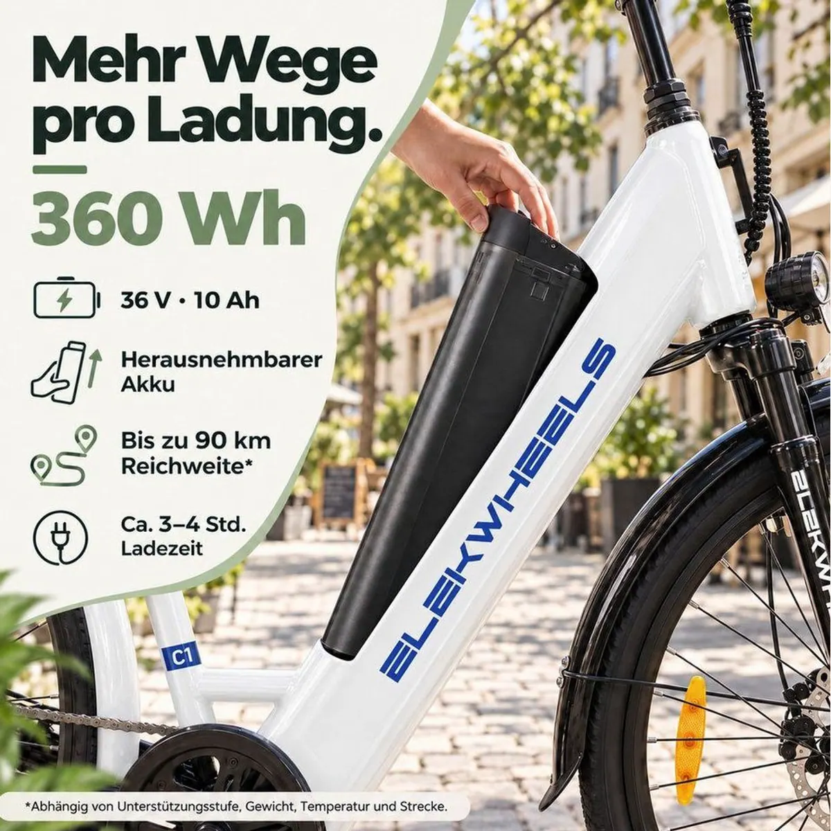 Vankel E-Bike Cityrad 26 Zoll, tiefen Einstieg, 250 W Heckmotor, 7 Gänge 5