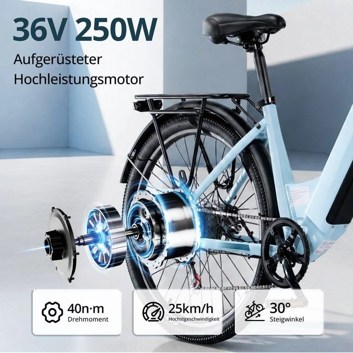 Vankel Eclio Otium 3 City-E-Bike, leistungsstarker Heckmotor, lange Reichweite, komfortabler Rahmen 5