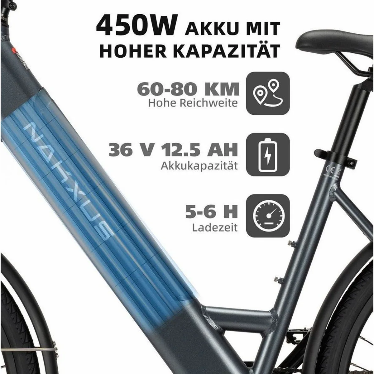 Vankel E-Bike Cityrad 26 Zoll, leistungsstarker Heckmotor, App-Steuerung 5