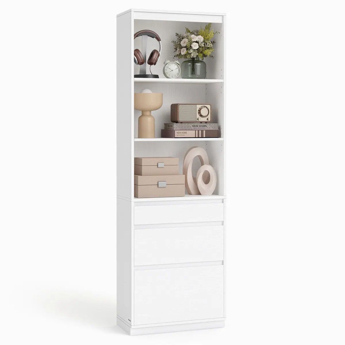 VASAGLE Bücherregal Hochschrank, verstellbare Ablagen & 3 Schubladen — ideal für Ordnung und Stauraum