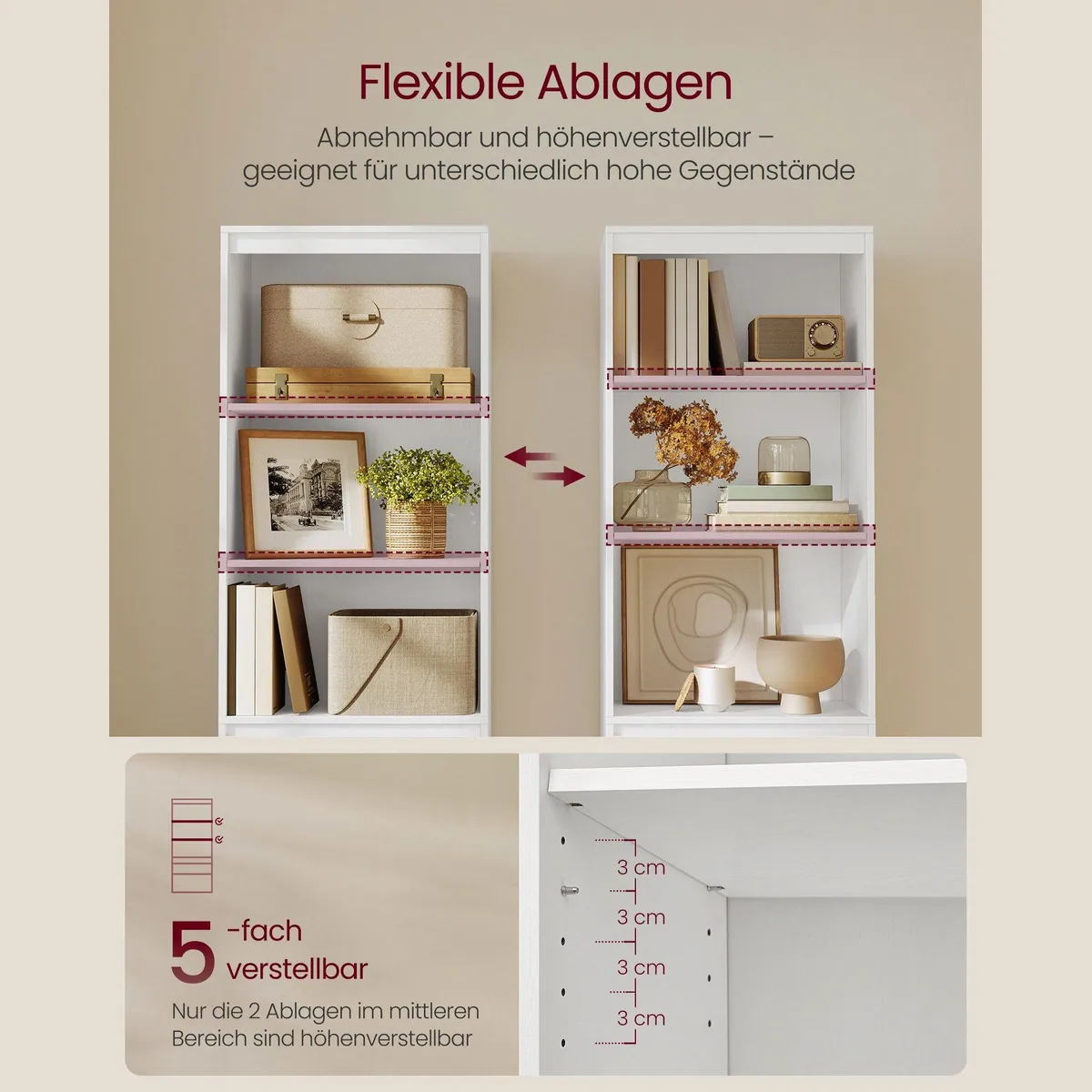 VASAGLE Bücherregal Hochschrank, verstellbare Ablagen & 3 Schubladen — ideal für Ordnung und Stauraum 3
