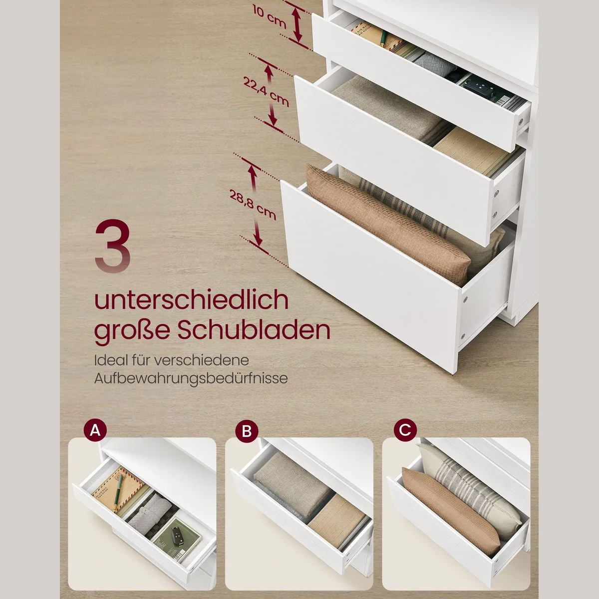 VASAGLE Bücherregal Hochschrank, verstellbare Ablagen & 3 Schubladen — ideal für Ordnung und Stauraum 4