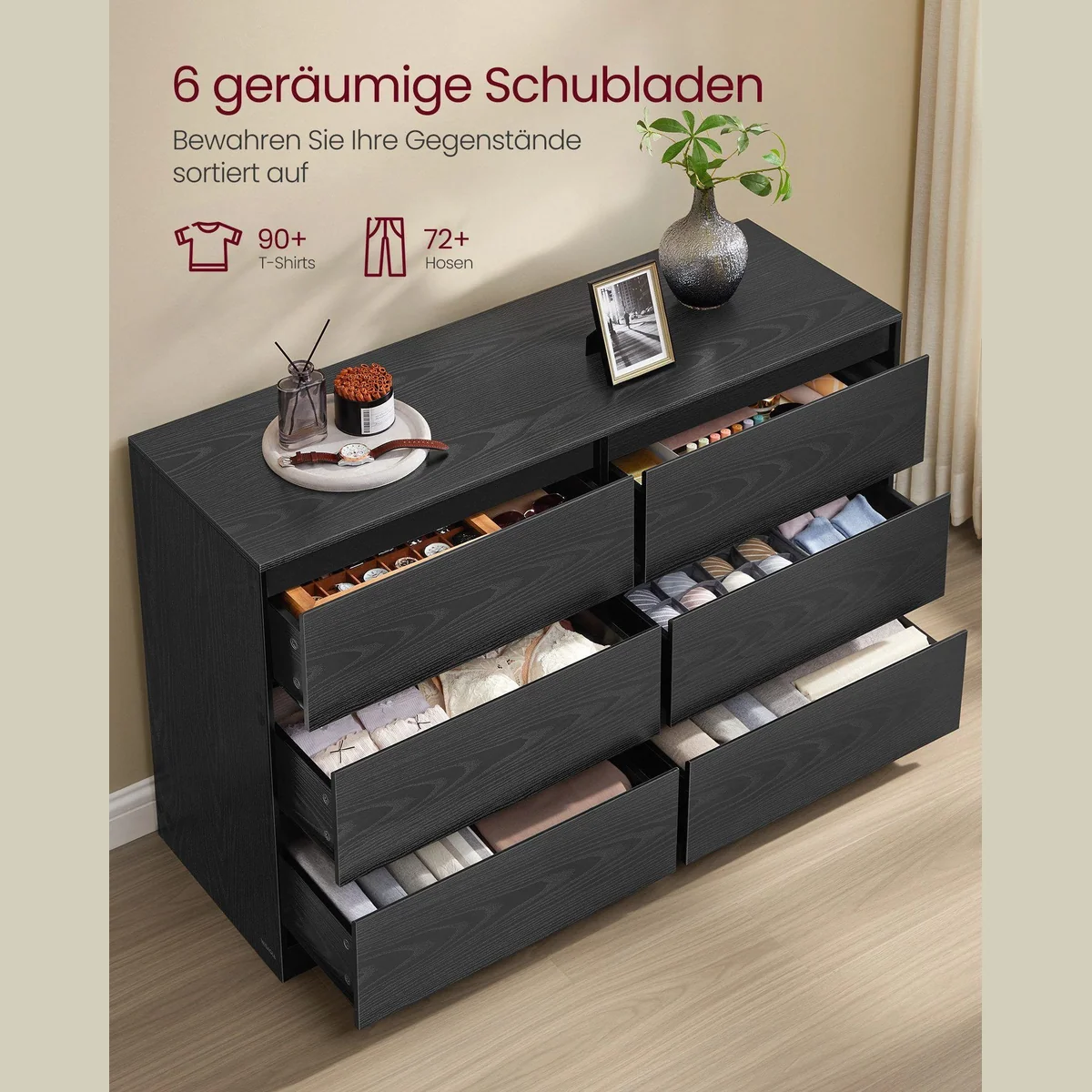VASAGLE Kommode, modernes Design, geräumige Schubladen — 119,4 x 40 x 75 cm 2
