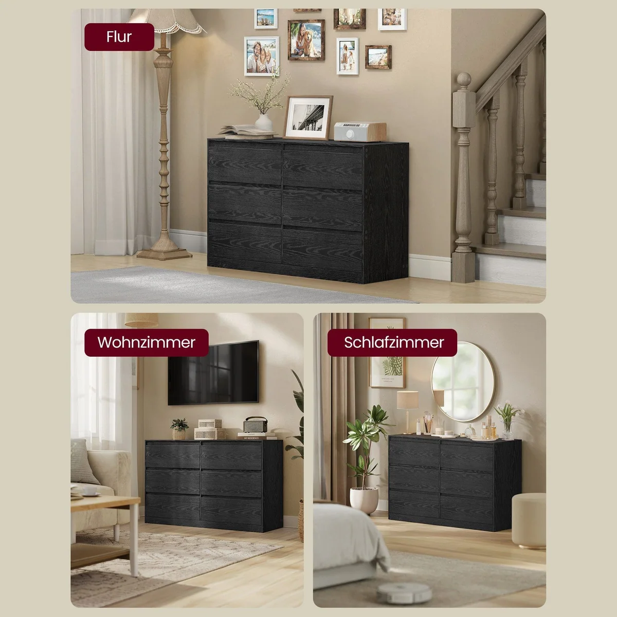 VASAGLE Kommode, modernes Design, geräumige Schubladen — 119,4 x 40 x 75 cm 5