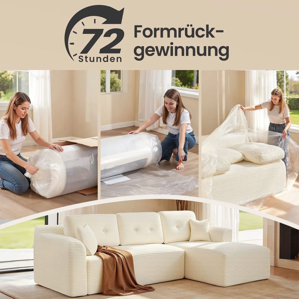 VASAGLE modulares Schlafsofa, kein Aufbau erforderlich, B: 244 cm in Cord 3