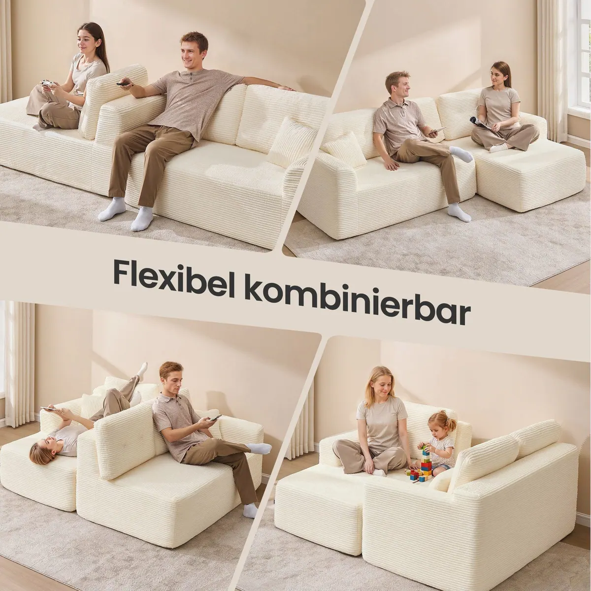 VASAGLE modulares Schlafsofa, kein Aufbau erforderlich, B: 244 cm in Cord 5