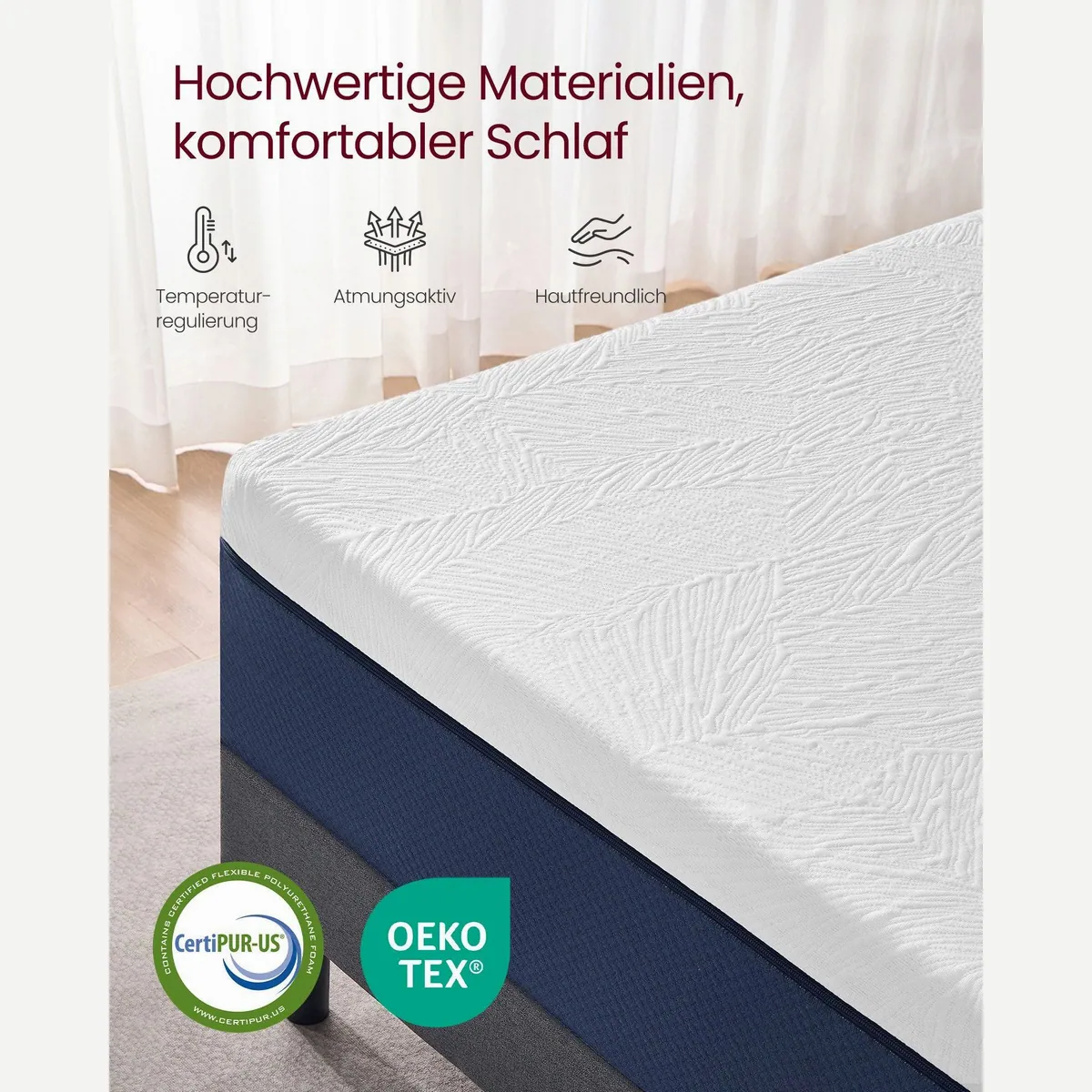 VASAGLE Kaltschaummatratze, 7-Zonen-Unterstützung, kühlender Gel-Memory-Schaum — 90 x 200 cm, mittelfest, atmungsaktiv 4