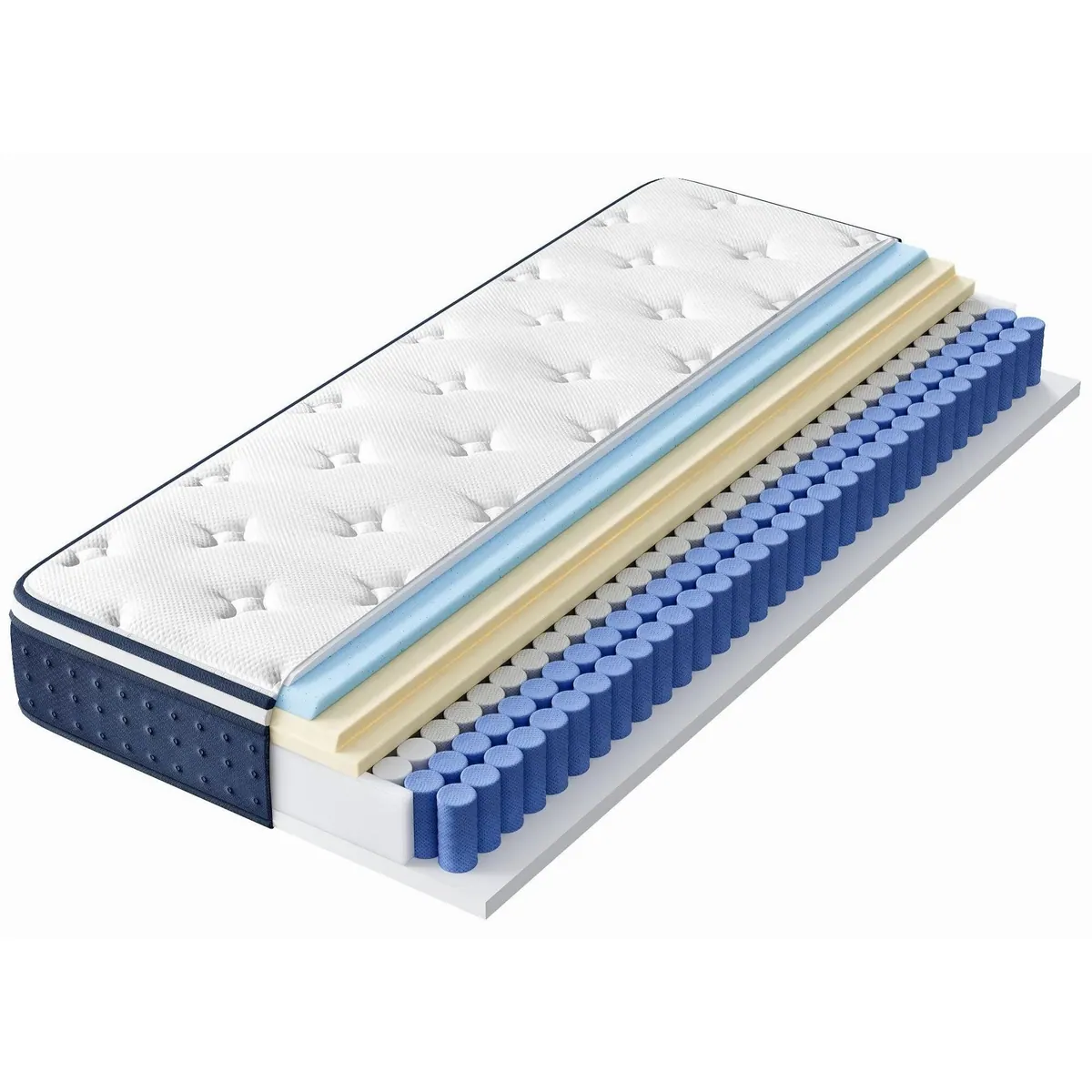 VASAGLE Taschenfederkernmatratze, 7-Zonen-Unterstützung, atmungsaktiver Bezug — 20 cm hoch, kühlend, H3