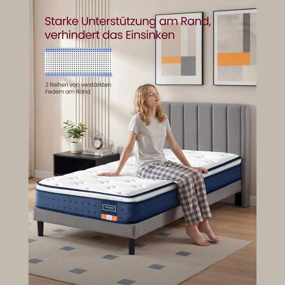 VASAGLE Taschenfederkernmatratze, 7-Zonen-Unterstützung, atmungsaktiver Bezug — 20 cm hoch, kühlend, H3 5