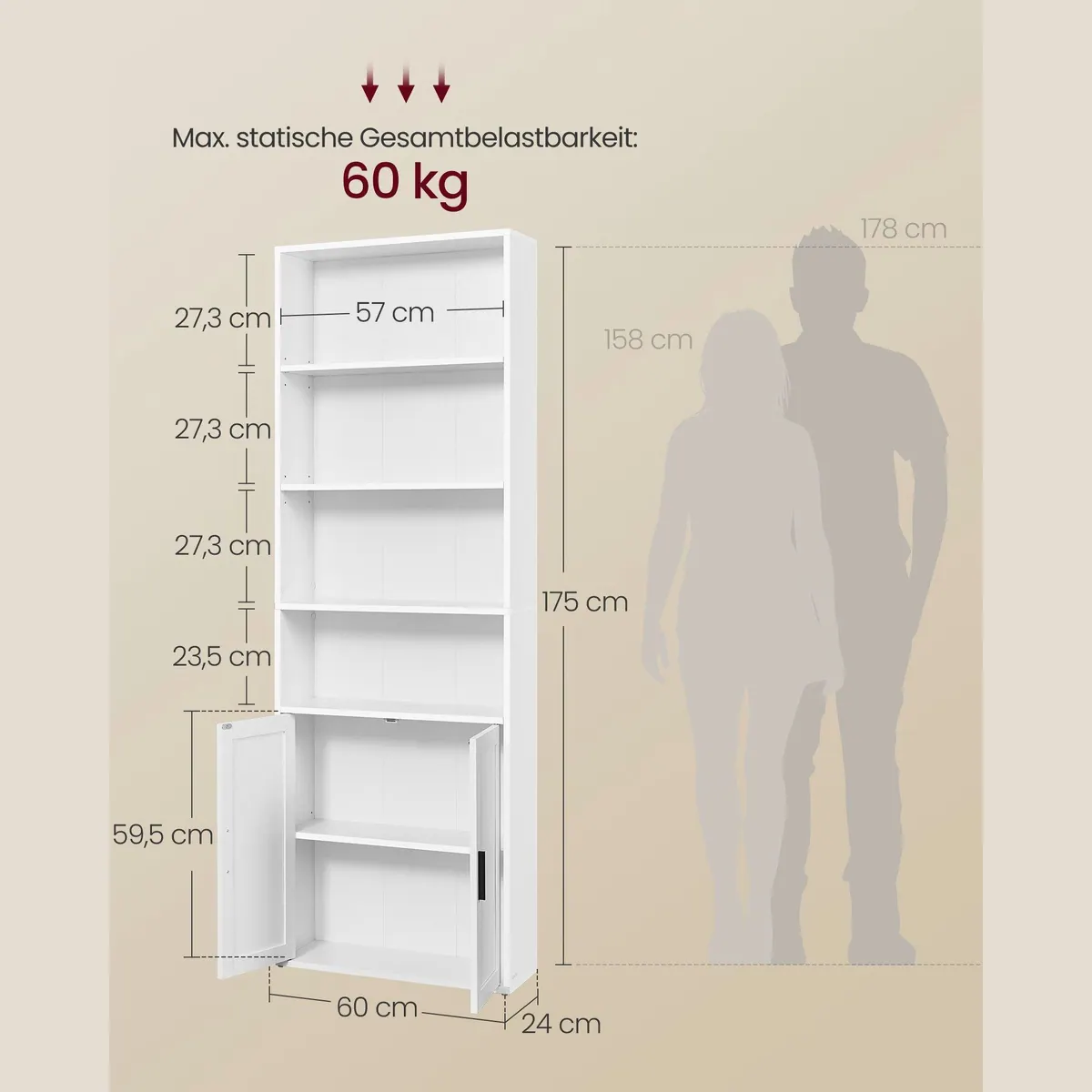 VASAGLE Bücherregal Standregal mit Tür, 6-stöckig, modernes Design 4