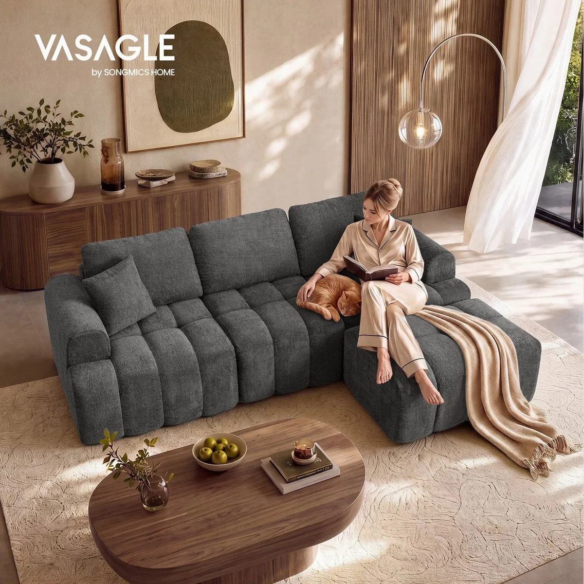 VASAGLE Ecksofa L-Form, modulare Couch mit Taschenfederkern, 4-Sitzer für Wohnzimmer 2