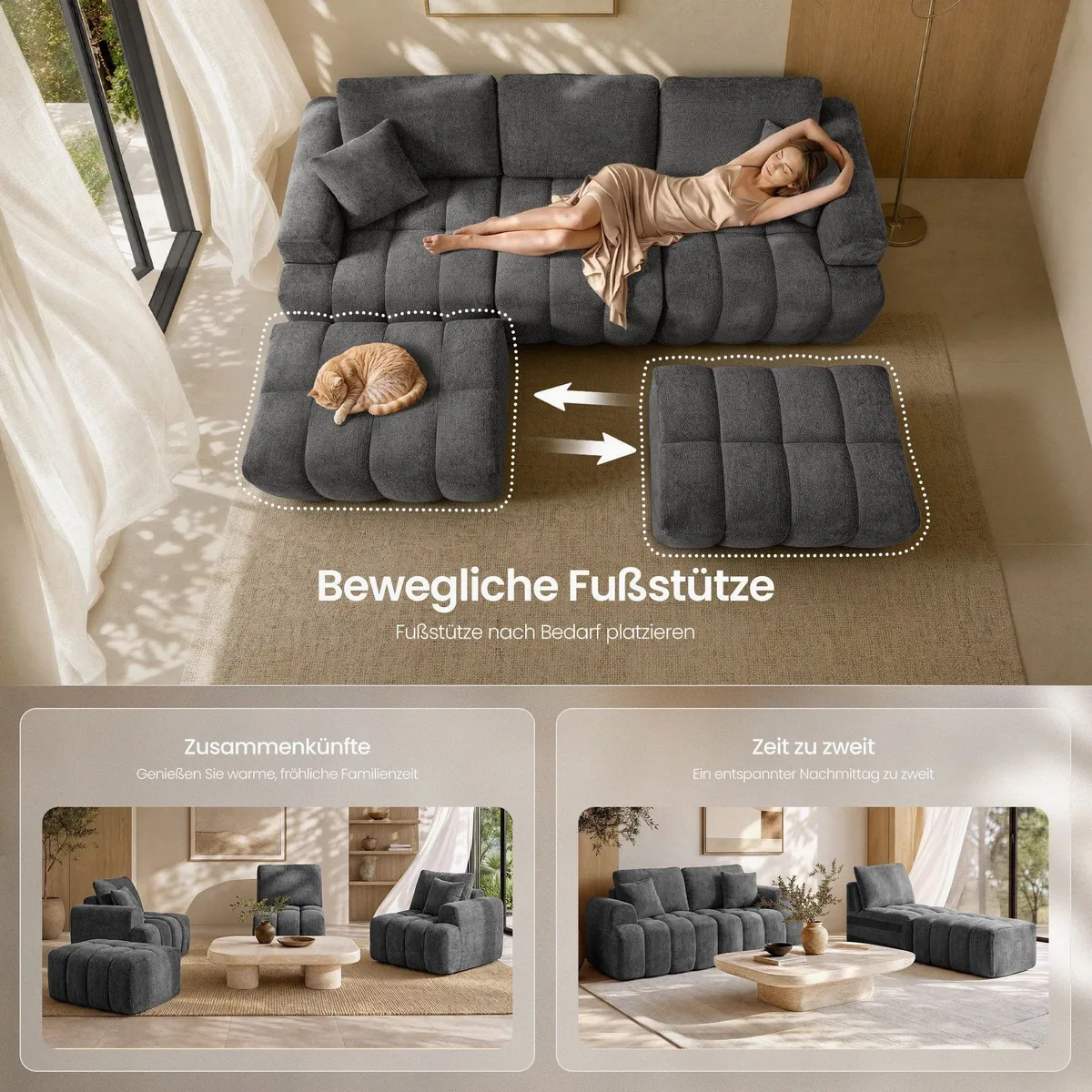 VASAGLE Ecksofa L-Form, modulare Couch mit Taschenfederkern, 4-Sitzer für Wohnzimmer 5