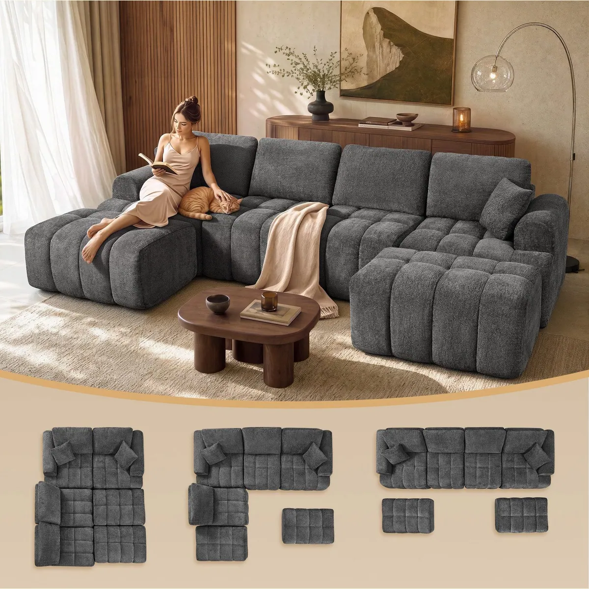 VASAGLE Wohnlandschaft U-Form, modular, mit Taschenfederkern — flexibel, komfortabel, stilvoll 2