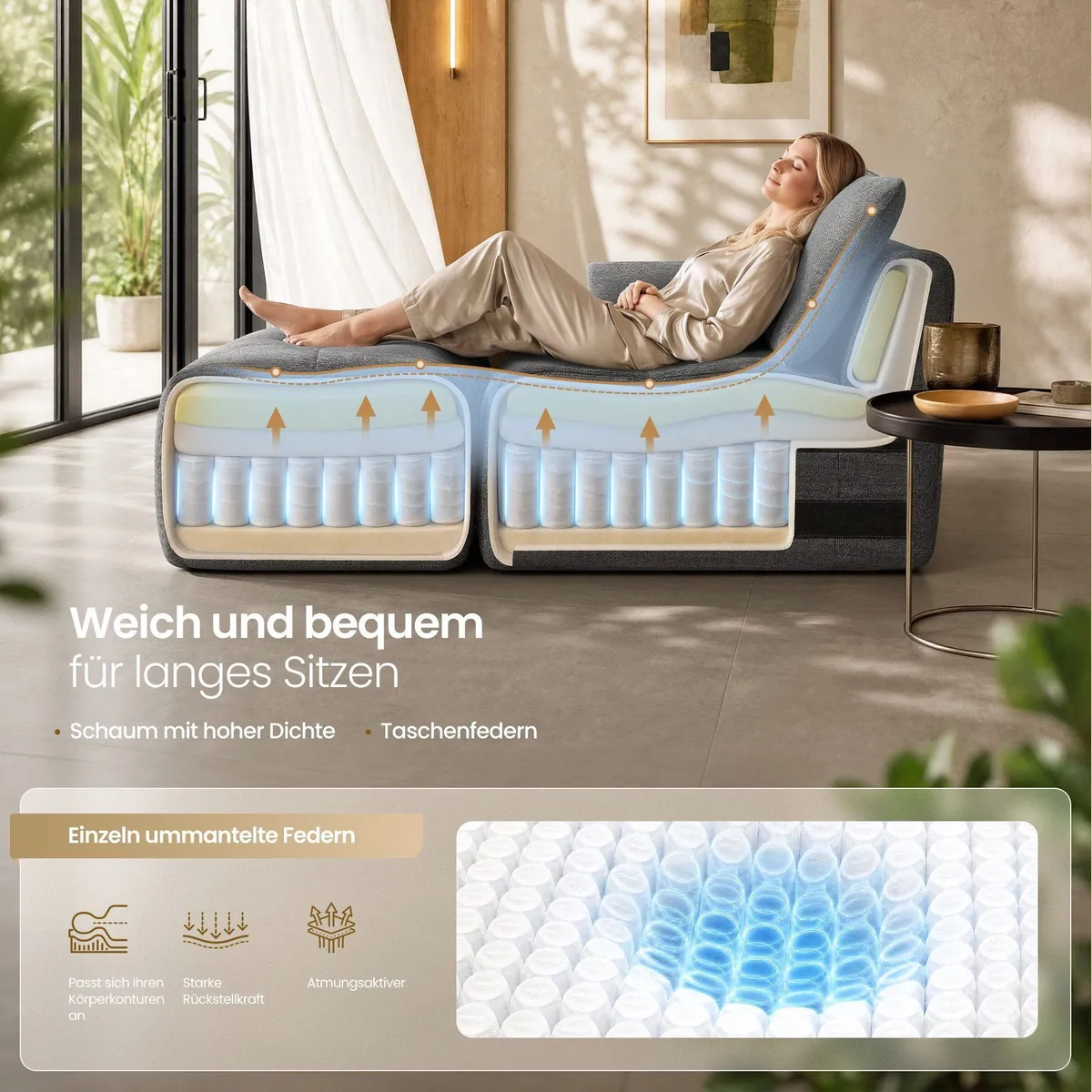 VASAGLE Wohnlandschaft U-Form, modular, mit Taschenfederkern — flexibel, komfortabel, stilvoll 3