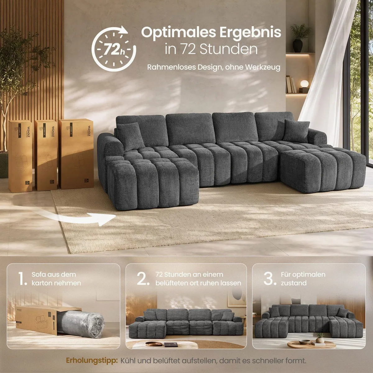 VASAGLE Wohnlandschaft U-Form, modular, mit Taschenfederkern — flexibel, komfortabel, stilvoll 4