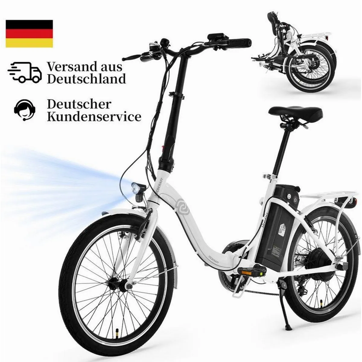 VECOCRAFT NEMESIS E-Bike Faltrad 20 Zoll, leistungsstarker Heckmotor, klappbar & platzsparend