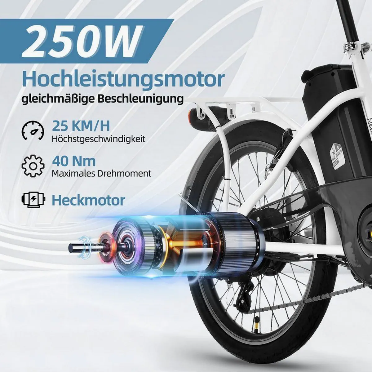 VECOCRAFT NEMESIS E-Bike Faltrad 20 Zoll, leistungsstarker Heckmotor, klappbar & platzsparend 2
