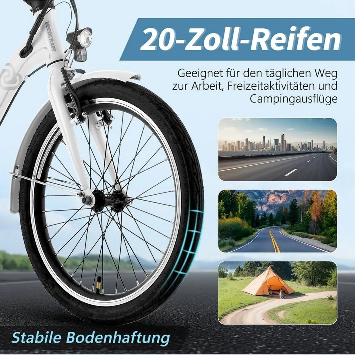 VECOCRAFT NEMESIS E-Bike Faltrad 20 Zoll, leistungsstarker Heckmotor, klappbar & platzsparend 3
