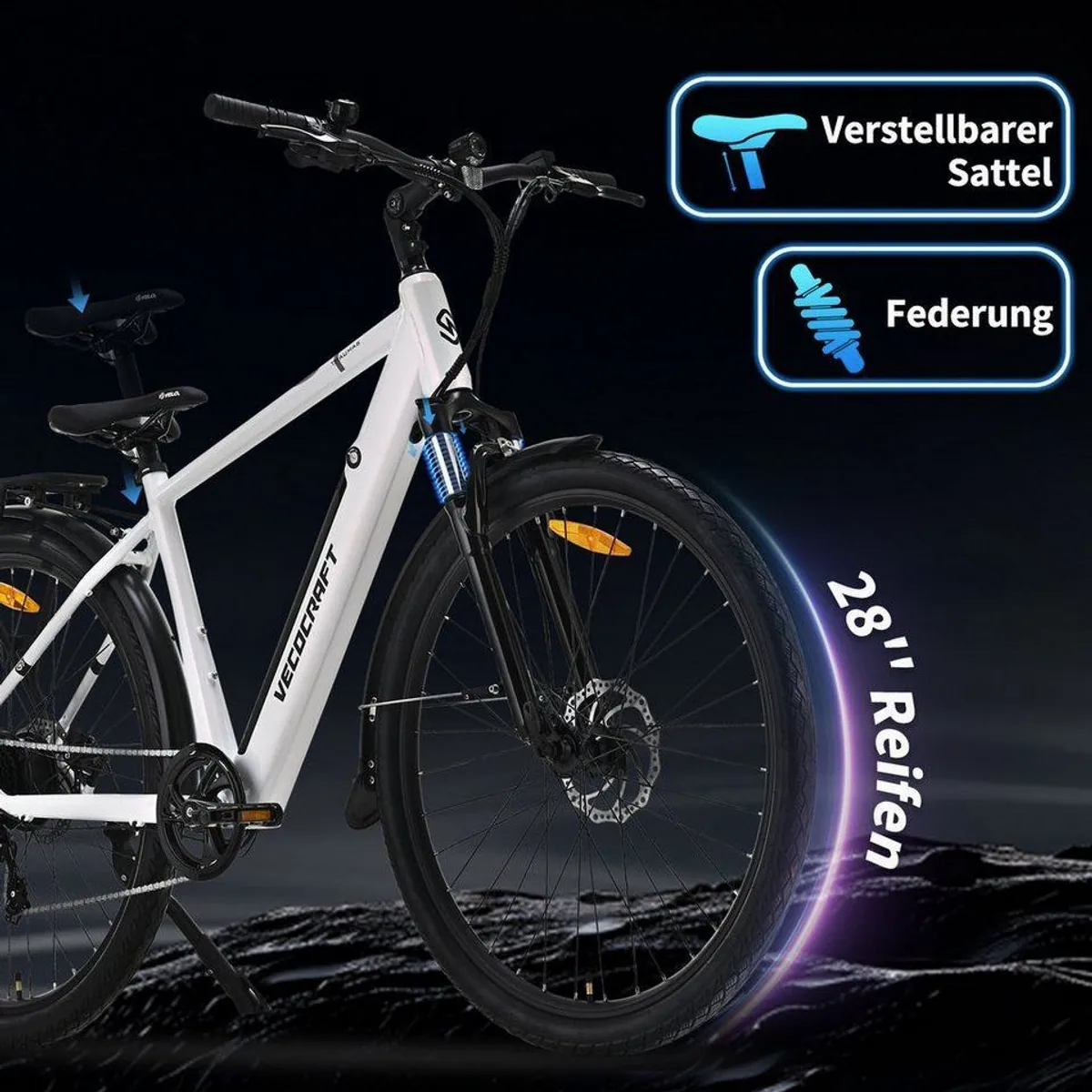 VECOCRAFT E-Bike Trekkingrad, kraftvoller Antrieb, große Akkureichweite, leicht und wendig 3
