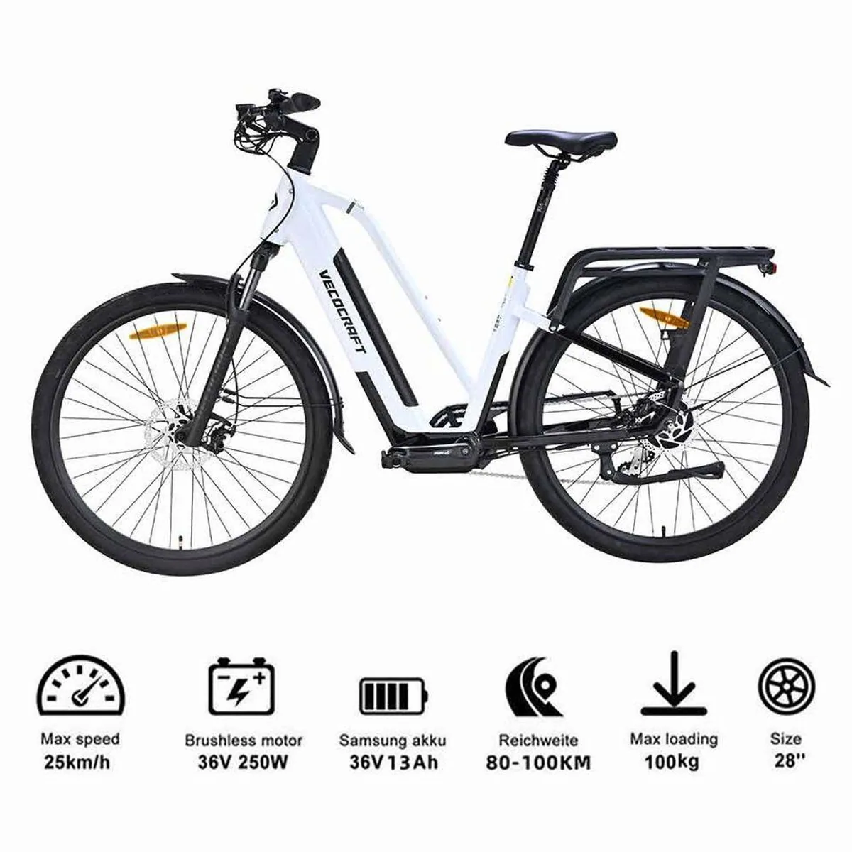 VECOCRAFT GAEA E-Bike Trekkingrad, 250W Heckmotor, 8-Gang Shimano, 80-100 km Reichweite 5