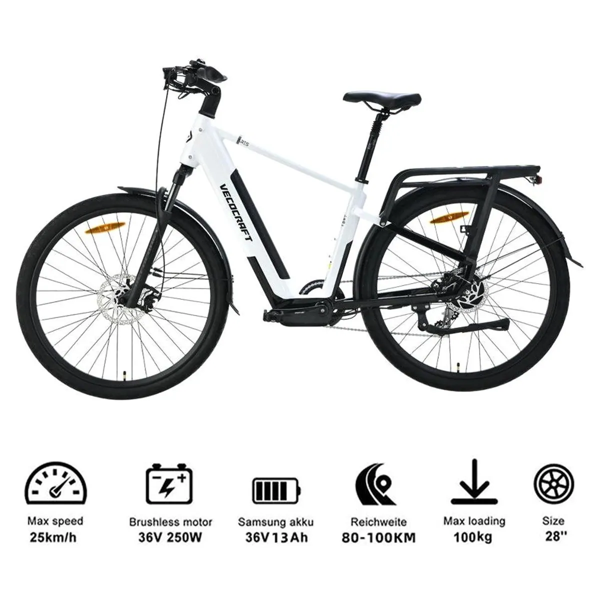 VECOCRAFT ARES E-Bike Trekkingrad, 8 Gang Shimano, 250W Heckmotor, 80-100 km Reichweite 5
