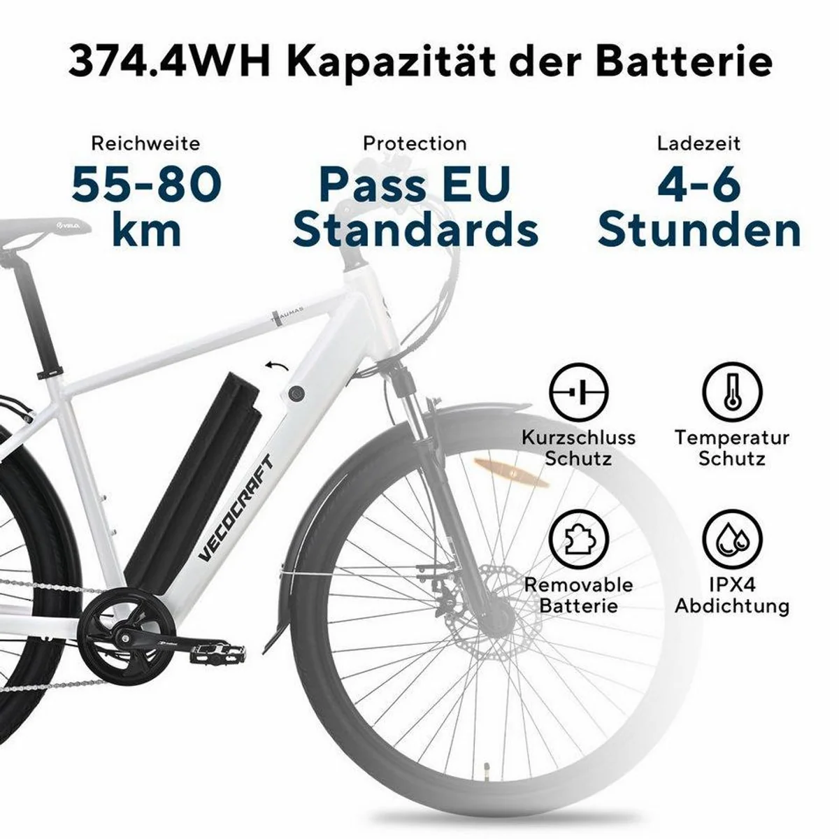 VECOCRAFT Thaumas E-Bike, 28 Zoll, 7-Gang Shimano, 375 Wh Akku — ideal für Stadtverkehr und Kurztrips 3