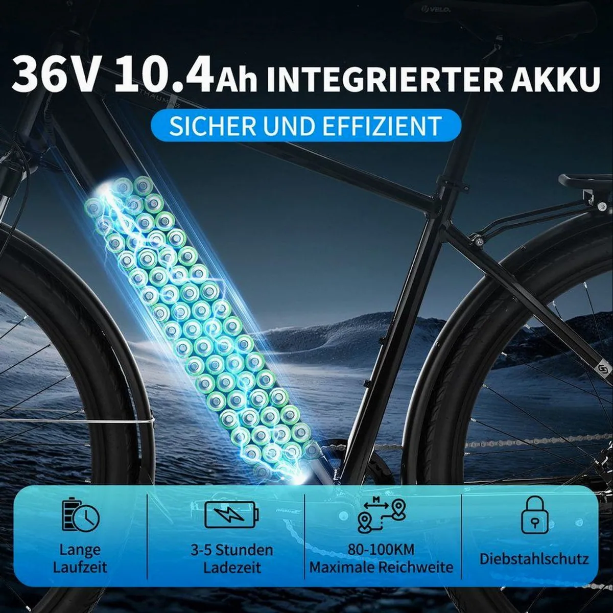 VECOCRAFT E-Bike Cityrad EURYBIA, 36V 10.4Ah, 100 km Reichweite, 7-Gang Shimano 3