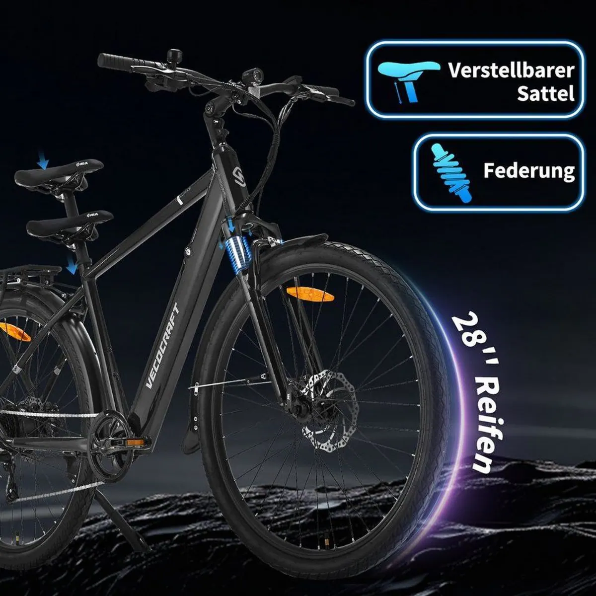 VECOCRAFT E-Bike Cityrad EURYBIA, 36V 10.4Ah, 100 km Reichweite, 7-Gang Shimano 4