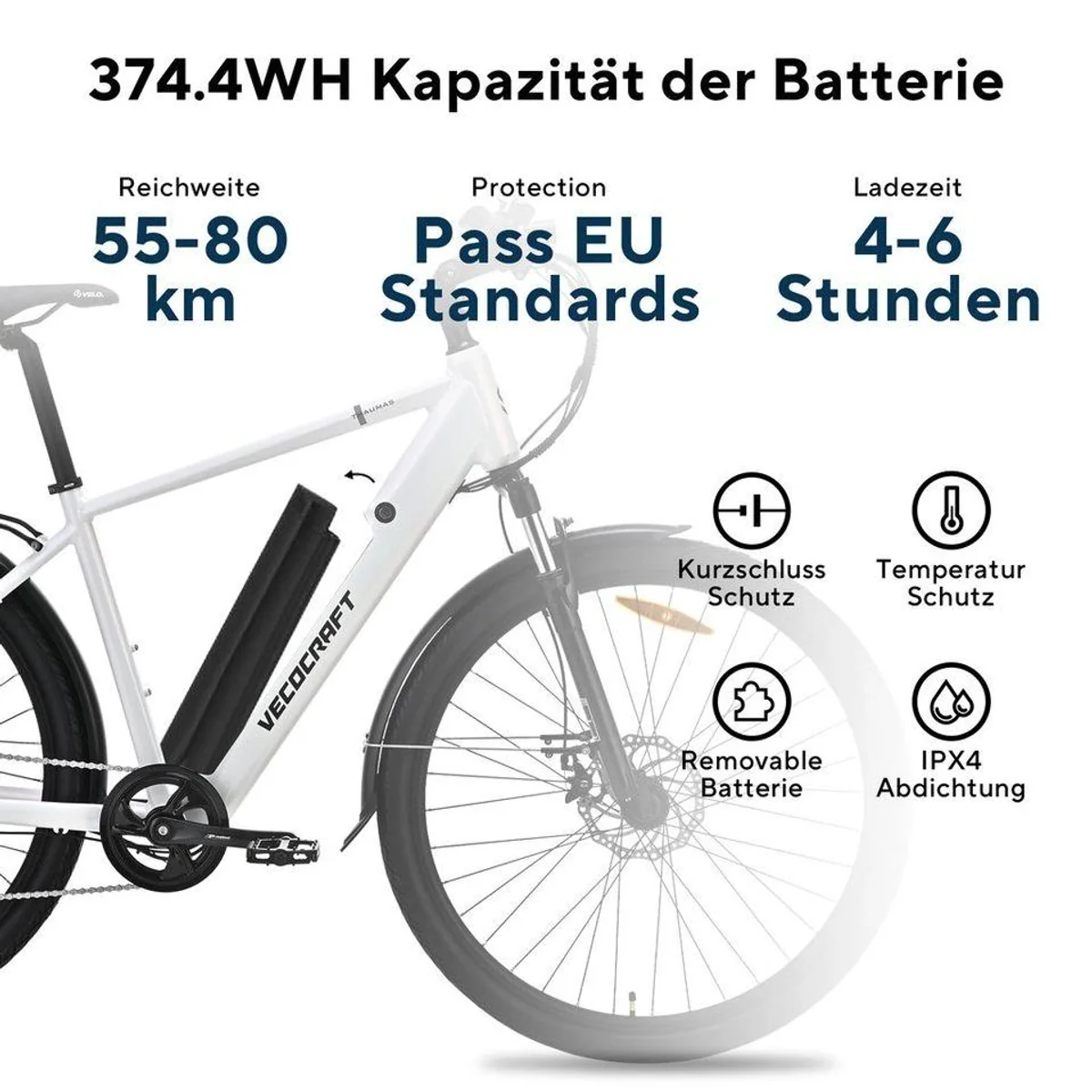 VECOCRAFT Thaumas E-Bike, 28 Zoll, 375 Wh, 7-Gang Shimano Schaltung 5