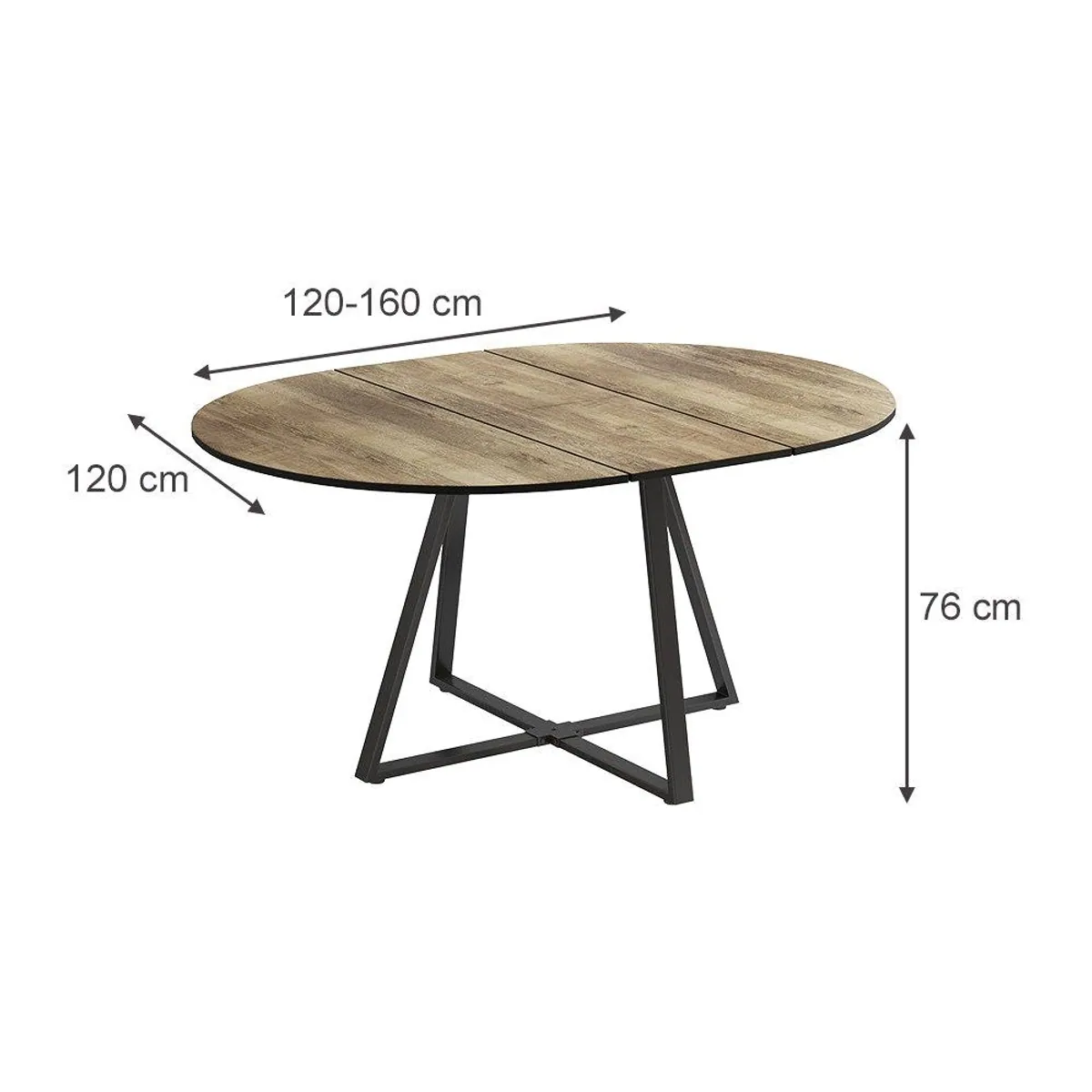 Vicco Esstisch Loyd, ausziehbar, Eiche rustikal/Schwarz, 120-160 x 120 cm 3