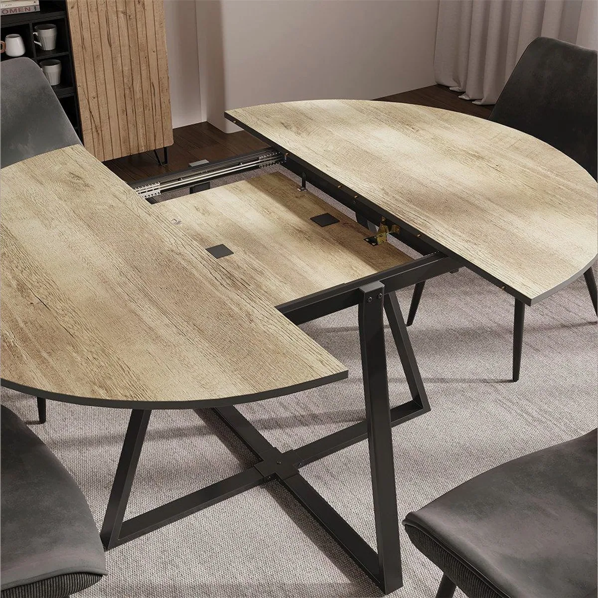 Vicco Esstisch Loyd, ausziehbar, Eiche rustikal/Schwarz, 120-160 x 120 cm 4