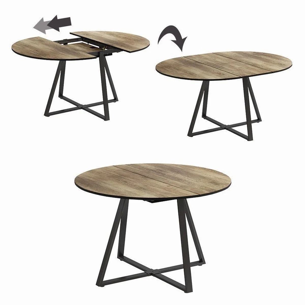 Vicco Esstisch Loyd, ausziehbar, Eiche rustikal/Schwarz, 120-160 x 120 cm 5