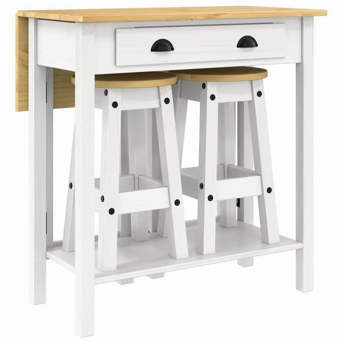 vidaXL Essgruppe 3-tlg. Bar-Set Weiß, massives Kiefernholz, klappbarer Tisch