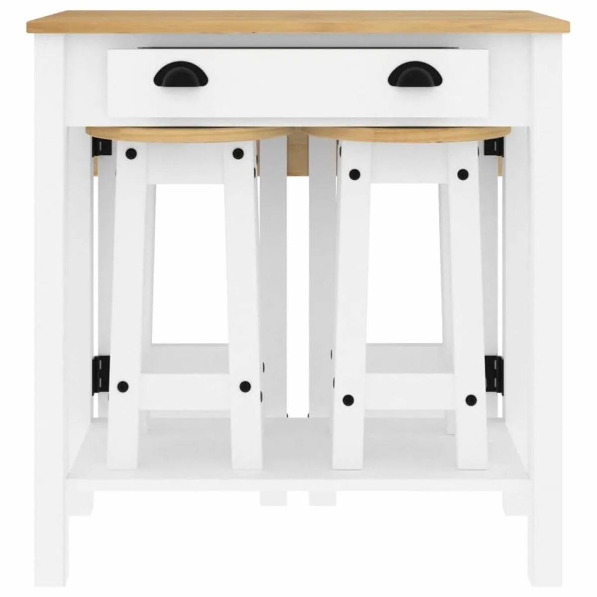 vidaXL Essgruppe 3-tlg. Bar-Set Weiß, massives Kiefernholz, klappbarer Tisch 4