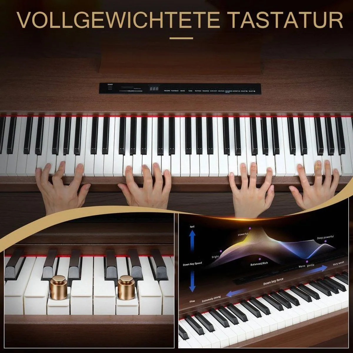 VINGLI GDP-104 Digitalpiano, vollgewichtete Tasten, Dual Bluetooth, 128 Klangfarben 3